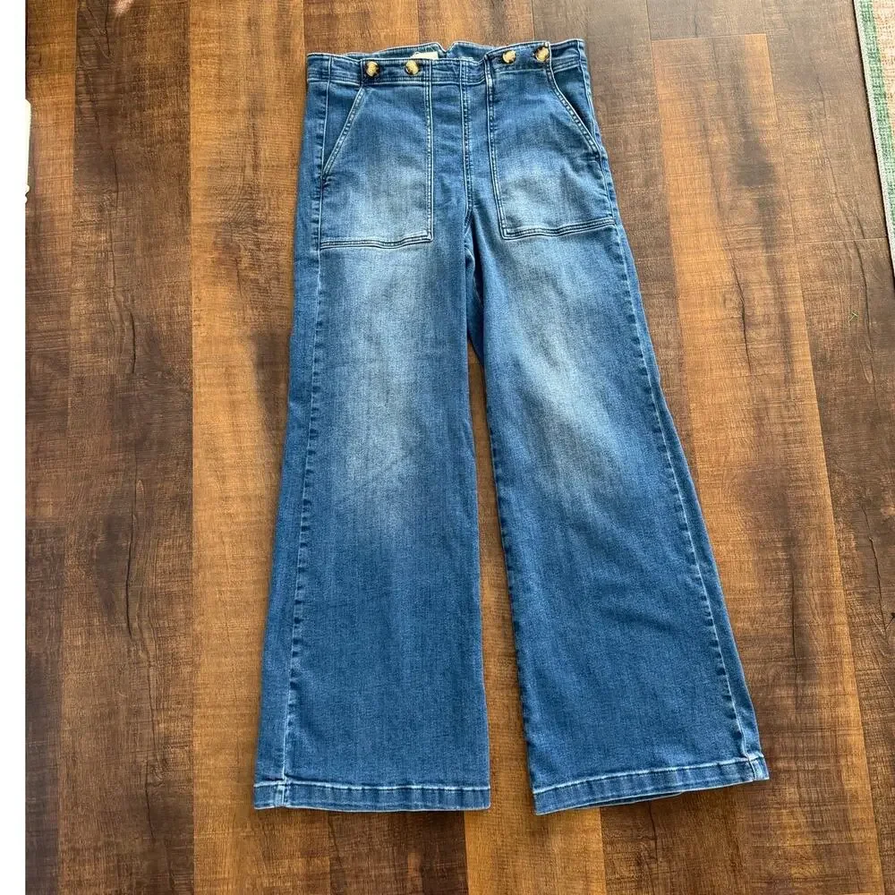 Pilcro Anthropologie Wide Leg Jeans High Rise Sailor Button Detail Size 31 - Picture 9 of 9